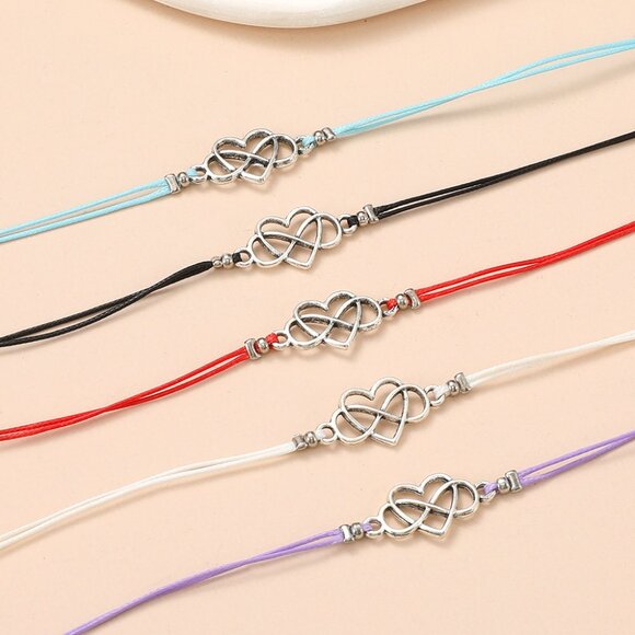 3/$35 2 Pcs Set Heart Infinity String Bracelets Rope Black & White Jewelry - Picture 5 of 6
